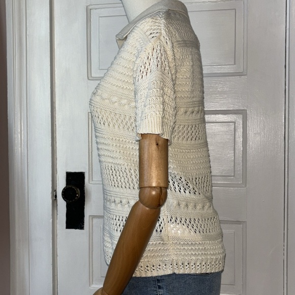JOIE CROCHET COLLARED SHORT SLEEVE SWEATER - Picture 4 of 7